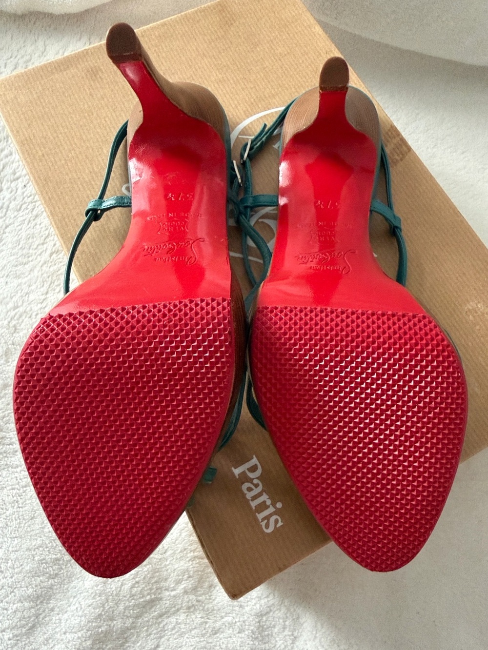 Christian Louboutin Teal Leather Strappy Sandals - Picture 3 of 7